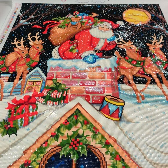 DAC Diamond Art Club Santa In Chimney by Susan Winget Complete Reindeers 22x25" - Picture 4 of 7